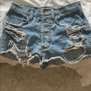 Distressed high waisted jean shorts